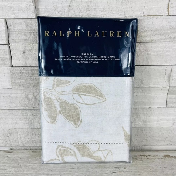 Ralph Lauren NWT One Cecily Palmetto King Pillow Sham Floral Tan Beige NWT $185 - Picture 1 of 11